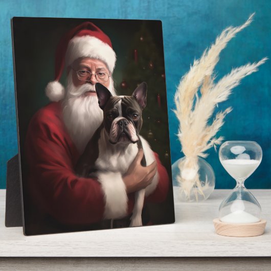 Boston Terrier met Sinterklaas Feestelijke Kerstmi Fotoplaat (Zijkant)