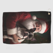 Boston Terrier met Sinterklaas Feestelijke Kerstmi Golfhanddoek (Horizontaal)