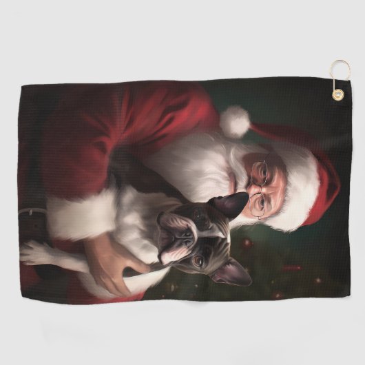 Boston Terrier met Sinterklaas Feestelijke Kerstmi Golfhanddoek (Horizontaal)