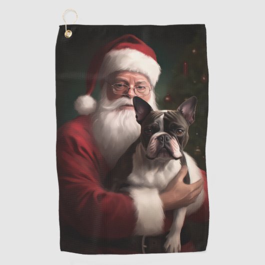 Boston Terrier met Sinterklaas Feestelijke Kerstmi Golfhanddoek (Voorkant)
