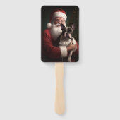 Boston Terrier met Sinterklaas Feestelijke Kerstmi Handwaaier (Achterkant)