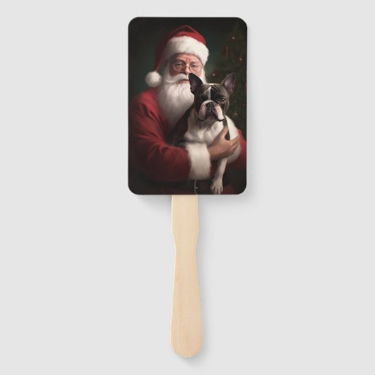 Boston Terrier met Sinterklaas Feestelijke Kerstmi Handwaaier (Achterkant)