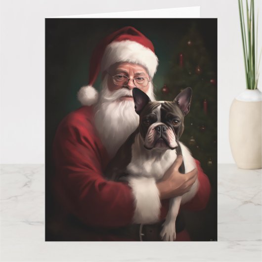 Boston Terrier met Sinterklaas Feestelijke Kerstmi Kaart (Voorkant)