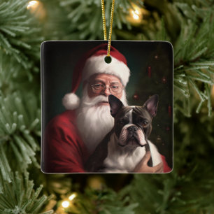 Boston Terrier met Sinterklaas Feestelijke Kerstmi Keramisch Ornament