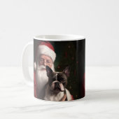 Boston Terrier met Sinterklaas Feestelijke Kerstmi Koffiemok (Voorkant links)