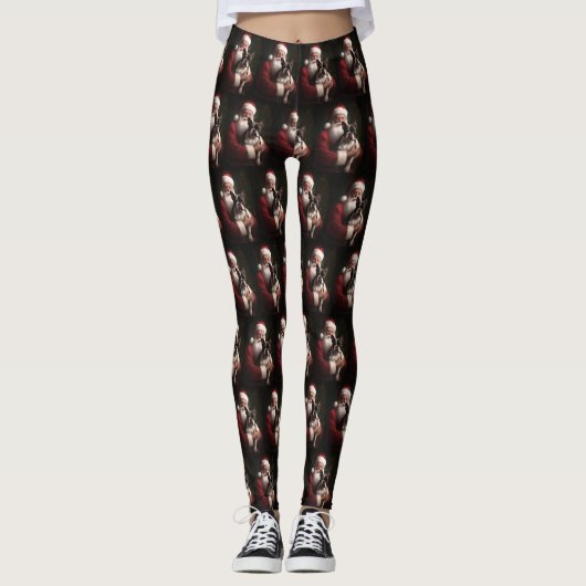 Boston Terrier met Sinterklaas Feestelijke Kerstmi Leggings (Voorkant)