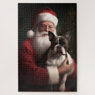 Boston Terrier met Sinterklaas Feestelijke Kerstmi Legpuzzel