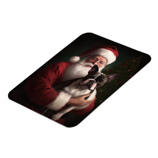 Boston Terrier met Sinterklaas Feestelijke Kerstmi Magneet (Linkerzijde)