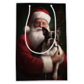 Boston Terrier met Sinterklaas Feestelijke Kerstmi Medium Cadeauzakje (Voorkant)