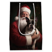Boston Terrier met Sinterklaas Feestelijke Kerstmi Medium Cadeauzakje (Achterkant)