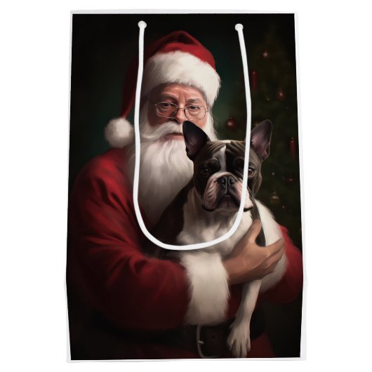 Boston Terrier met Sinterklaas Feestelijke Kerstmi Medium Cadeauzakje (Achterkant)