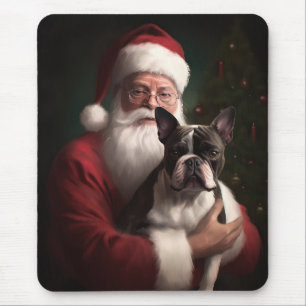 Boston Terrier met Sinterklaas Feestelijke Kerstmi Muismat