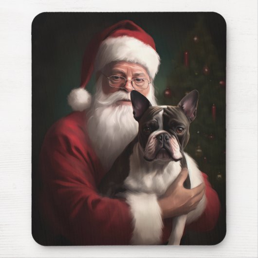 Boston Terrier met Sinterklaas Feestelijke Kerstmi Muismat (Voorkant)