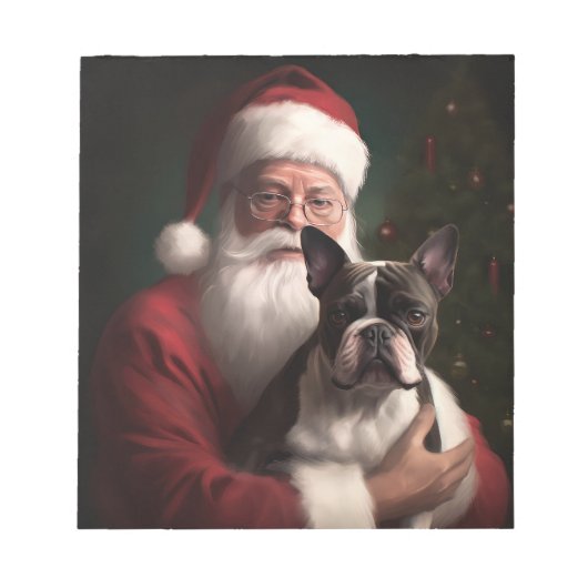 Boston Terrier met Sinterklaas Feestelijke Kerstmi Notitieblok (Voorkant)