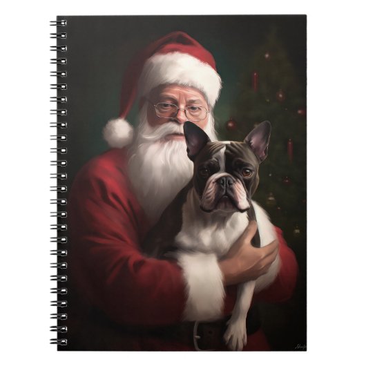 Boston Terrier met Sinterklaas Feestelijke Kerstmi Notitieboek (Voorkant)