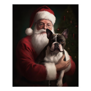 Boston Terrier met Sinterklaas Feestelijke Kerstmi Perfect Poster