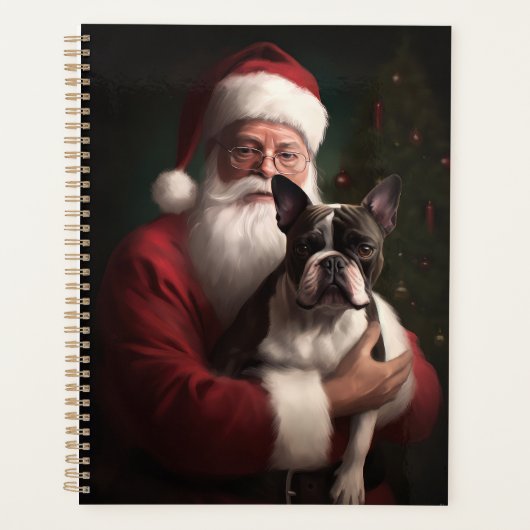 Boston Terrier met Sinterklaas Feestelijke Kerstmi Planner (Voorkant)