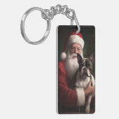 Boston Terrier met Sinterklaas Feestelijke Kerstmi Sleutelhanger (Voorkant Links)