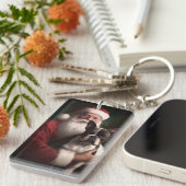 Boston Terrier met Sinterklaas Feestelijke Kerstmi Sleutelhanger (Voorkant Rechts)