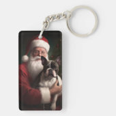 Boston Terrier met Sinterklaas Feestelijke Kerstmi Sleutelhanger (achterkant)