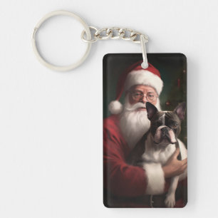 Boston Terrier met Sinterklaas Feestelijke Kerstmi Sleutelhanger