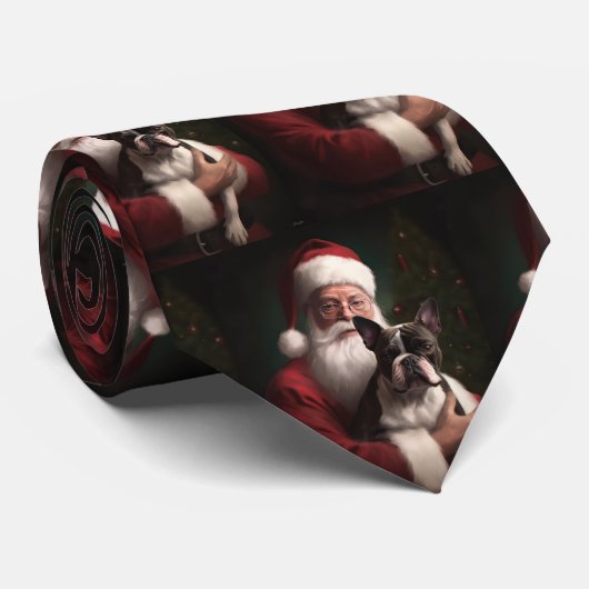 Boston Terrier met Sinterklaas Feestelijke Kerstmi Stropdas (Opgerold)