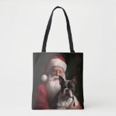Boston Terrier met Sinterklaas Feestelijke Kerstmi Tote Bag (Voorkant)