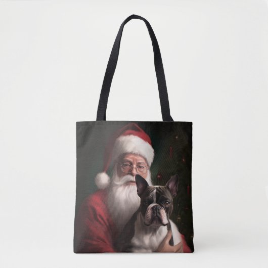 Boston Terrier met Sinterklaas Feestelijke Kerstmi Tote Bag (Voorkant)