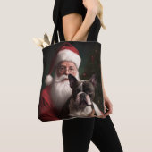 Boston Terrier met Sinterklaas Feestelijke Kerstmi Tote Bag (Dichtbij)