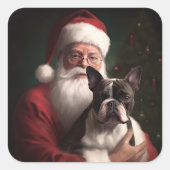 Boston Terrier met Sinterklaas Feestelijke Kerstmi Vierkante Sticker (Voorkant)