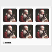 Boston Terrier met Sinterklaas Feestelijke Kerstmi Vierkante Sticker (Vel)