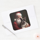 Boston Terrier met Sinterklaas Feestelijke Kerstmi Vierkante Sticker (Envelop)