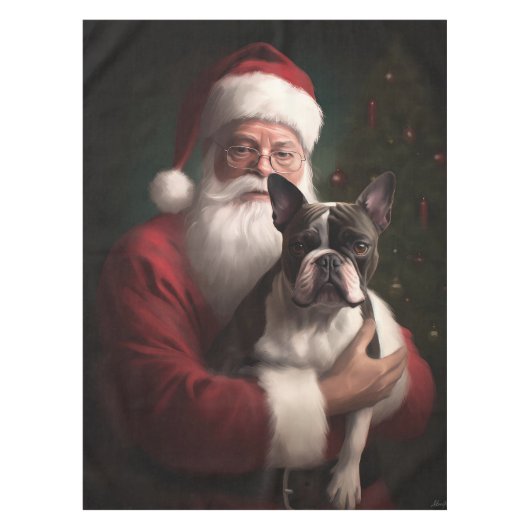 Boston Terrier met Sinterklaas Festieve Kerst Tafelkleed (Voorkant)
