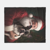 Boston Terrier met Sinterklaas Festive Kerstmis Fleece Deken (Voorkant (Horizontaal))