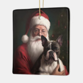 Boston Terrier met Sinterklaas Festive Kerstmis Keramisch Ornament (Links)