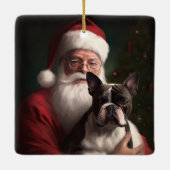 Boston Terrier met Sinterklaas Festive Kerstmis Keramisch Ornament (Achterkant)