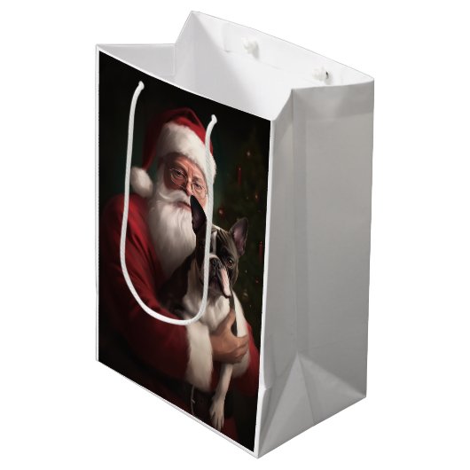 Boston Terrier met Sinterklaas Festive Kerstmis Medium Cadeauzakje (Voorkant Gekanteld)