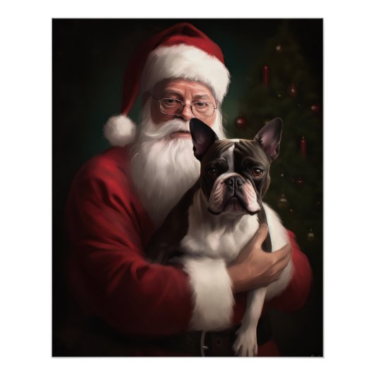 Boston Terrier met Sinterklaas Festive Kerstmis Perfect Poster (Voorkant)