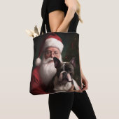 Boston Terrier met Sinterklaas Festive Kerstmis Tote Bag (Dichtbij)