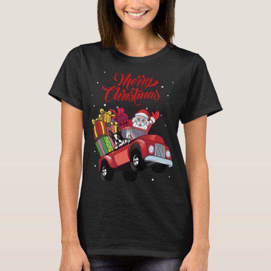 Boston Terrier met Sinterklaas in rode vrachtwagen T-shirt (Voorkant)