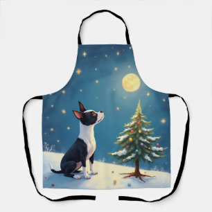 Boston Terrier Middernacht Sterren Kijken Kerstmis Schort