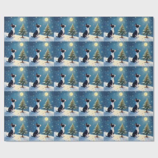 Boston Terrier Midnight Star-Gazing Christmas Cadeaupapier (Vlak)
