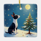 Boston Terrier Midnight Star-Gazing Christmas Keramisch Ornament (Voorkant)