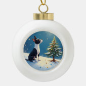 Boston Terrier Midnight Star-Gazing Christmas Keramische Bal Ornament (Voorkant)