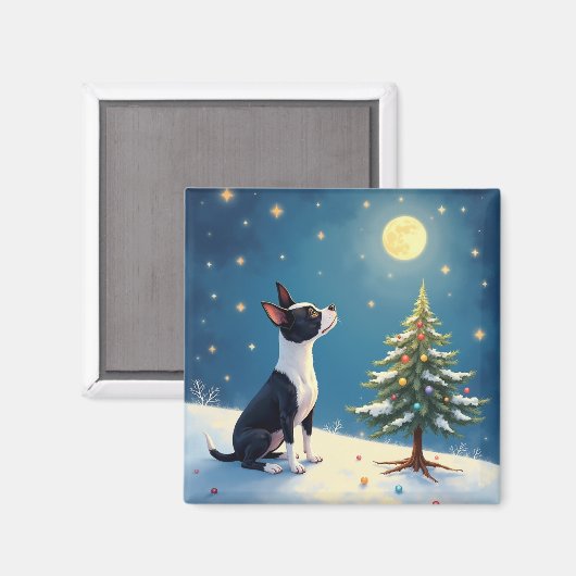 Boston Terrier Midnight Star-Gazing Christmas Magneet (Voorkant / Achterkant)