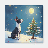 Boston Terrier Midnight Star-Gazing Christmas Magneet (Voorkant)