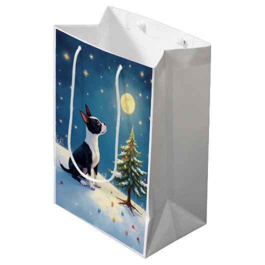 Boston Terrier Midnight Star-Gazing Christmas Medium Cadeauzakje (Voorkant Gekanteld)