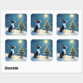 Boston Terrier Midnight Star-Gazing Christmas Vierkante Sticker (Vel)