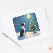 Boston Terrier Midnight Star-Gazing Christmas Vierkante Sticker (Envelop)
