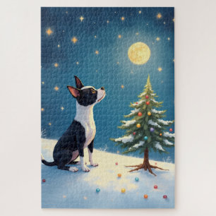 Boston Terrier Midnight Star-Gazing Kerstmis Legpuzzel